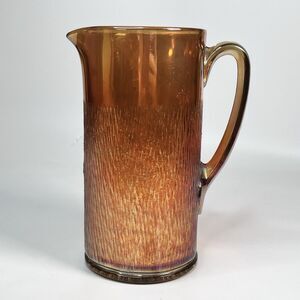 Vtg Jeannette Marigold Carnival Glass Pitcher Tree Bark Pattern 8.75" Orange Jug